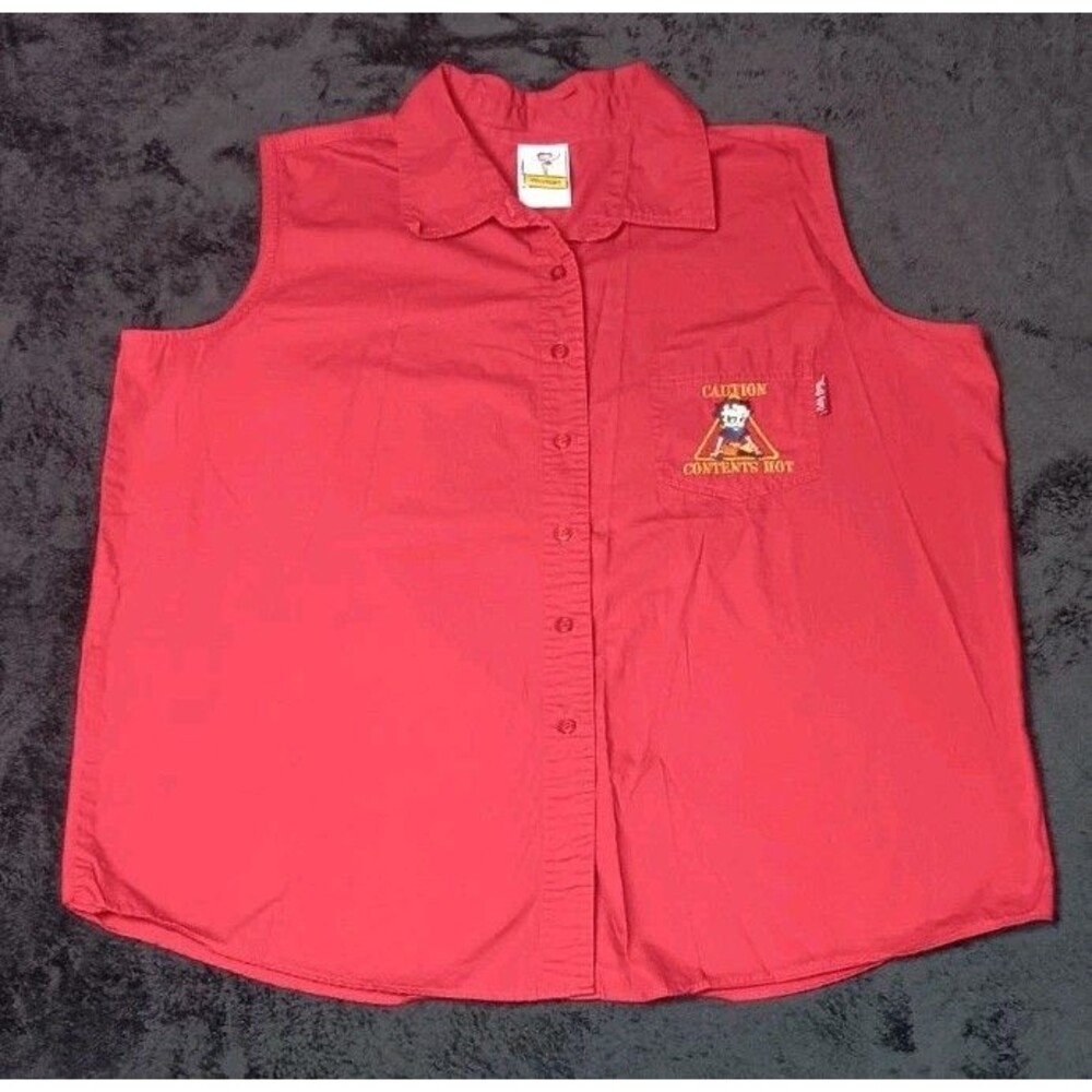 Betty Boop Freeze Sleeveless Button Blouse 22/24W Red Caution Contents Hot Y2K